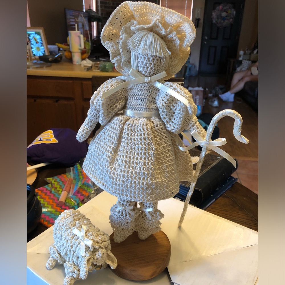 Handmade Crochet Cream Decorative Bo Peep Doll and sheep